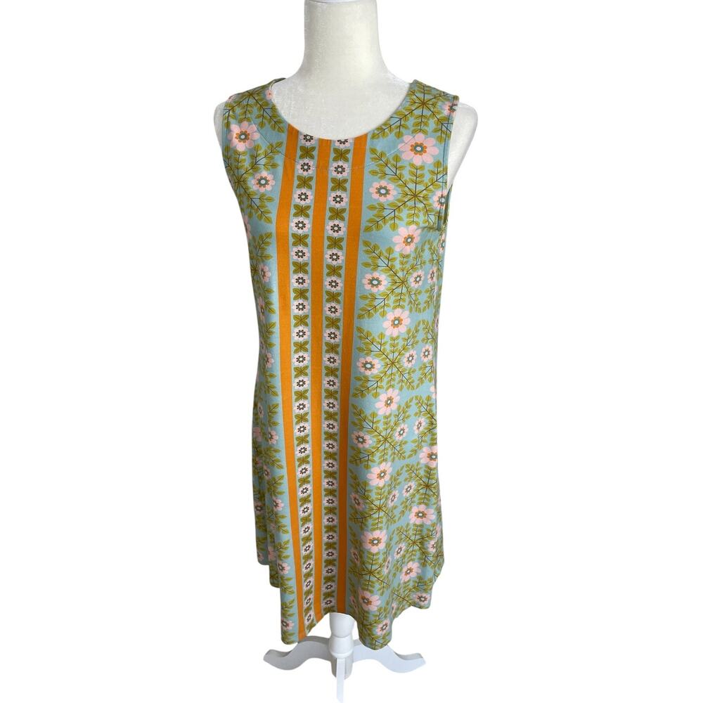 Spartina 449 Lulie Floral Sleeveless Shift Dress Sz M Coastal Preppy Retro 60s - Picture 4 of 11